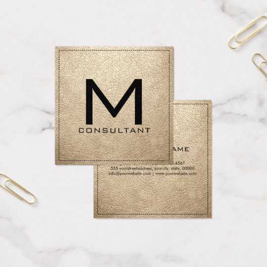 Monogram Elegant Modern Bisque Leather Square Business Card