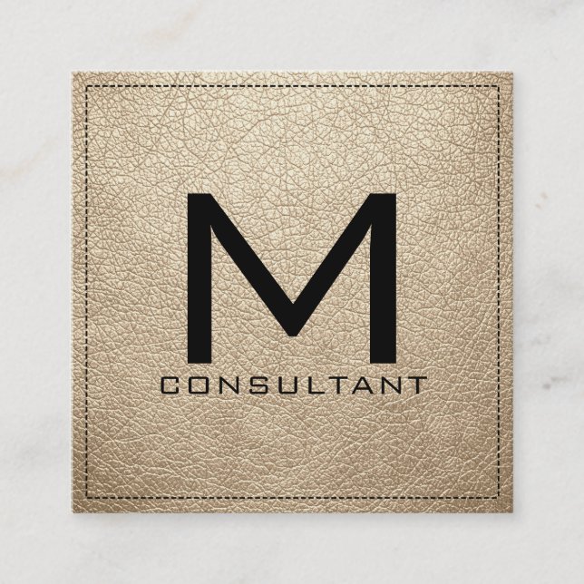 Monogram Elegant Modern Bisque Leather Square Business Card (Front)