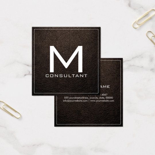 Monogram Elegant Modern Bistre Leather Square Business Card