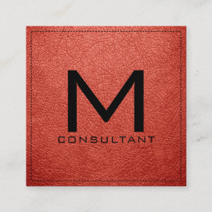 Monogram Elegant Modern Bittersweet Leather Square Business Card