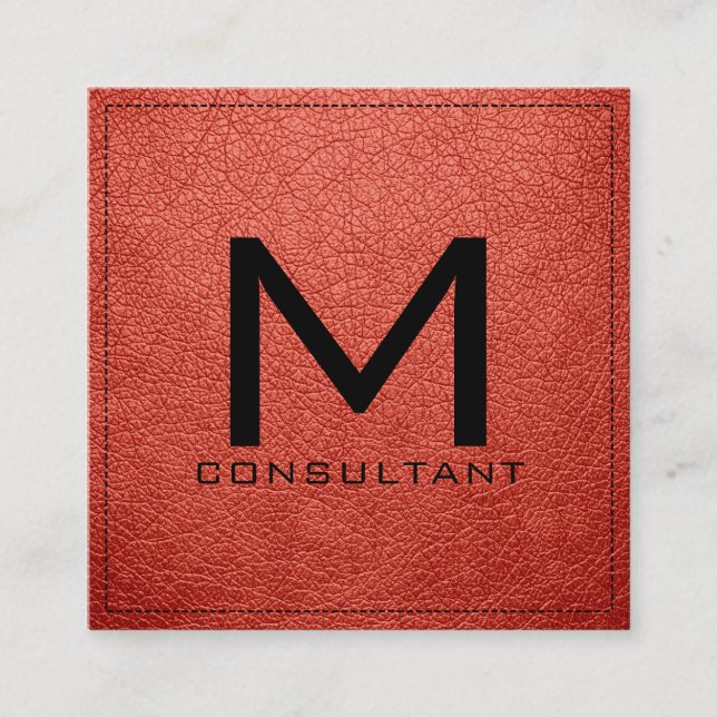 Monogram Elegant Modern Bittersweet Leather Square Business Card (Front)