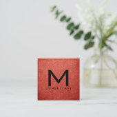 Monogram Elegant Modern Bittersweet Leather Square Business Card (Standing Front)
