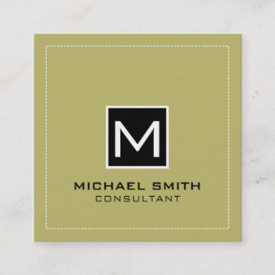 Monogram Elegant Modern Black Khaki Square Business Card