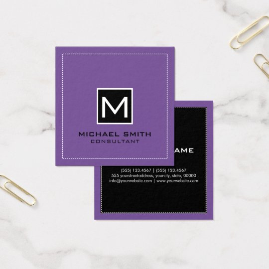 Monogram Elegant Modern Black Lavender Square Business Card