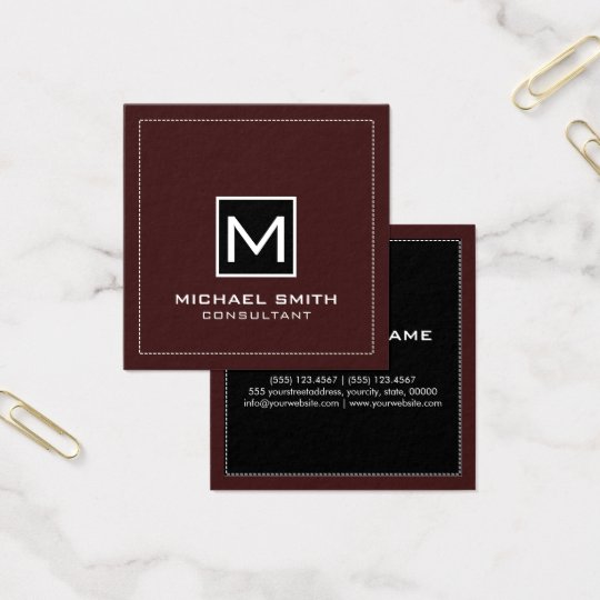 Monogram Elegant Modern Black Sienna Square Business Card