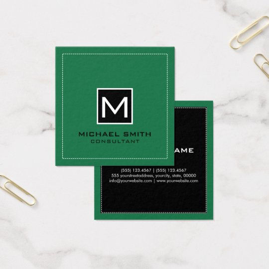 Monogram Elegant Modern Black Spring Green Square Business Card