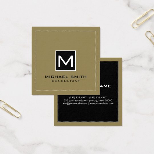 Monogram Elegant Modern Black Tan Square Business Card