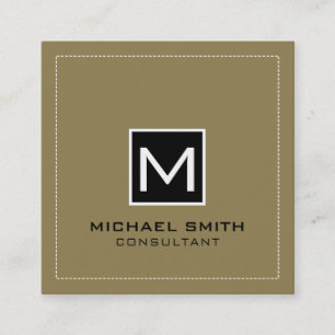 Monogram Elegant Modern Black Tan Square Business Card
