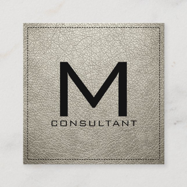 Monogram Elegant Modern Bone Leather Square Business Card (Front)