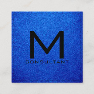 Monogram Elegant Modern Brandeis Blue Leather Square Business Card