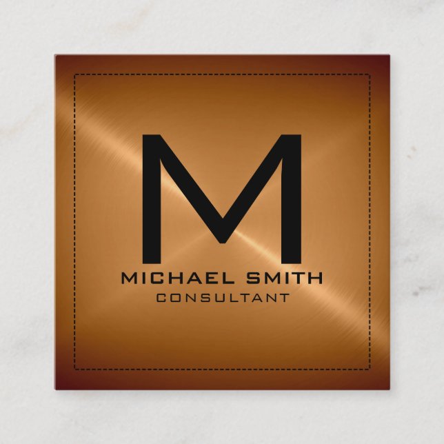 Monogram Elegant Modern Bronze Stainless Metal Square Business Card (Front)