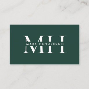 Monogram Elegant Modern Emerald Green Business Card