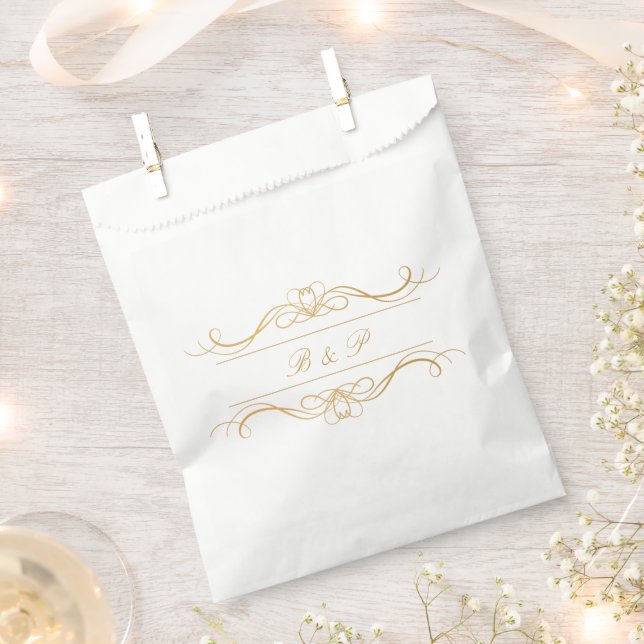 Monogram Elegant Modern Gold Swirl Script Wedding Favour Bag (Clipped)