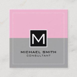 Monogram Elegant Modern Grey Cotton Candy Square Business Card