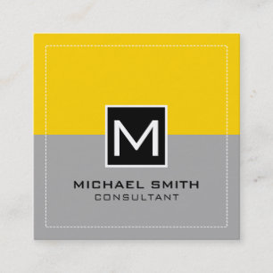 Monogram Elegant Modern Grey Cyber Yellow Square Business Card