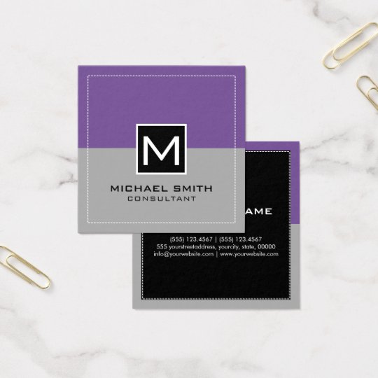 Monogram Elegant Modern Grey Lavender Square Business Card