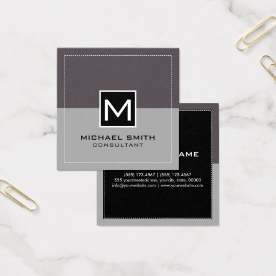 Monogram Elegant Modern Grey Liver Square Business Card