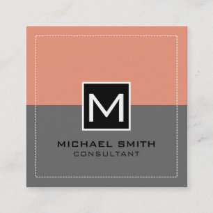 Monogram Elegant Modern Grey Salmon Square Business Card