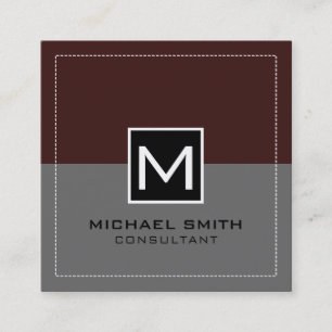 Monogram Elegant Modern Grey Sienna Square Business Card
