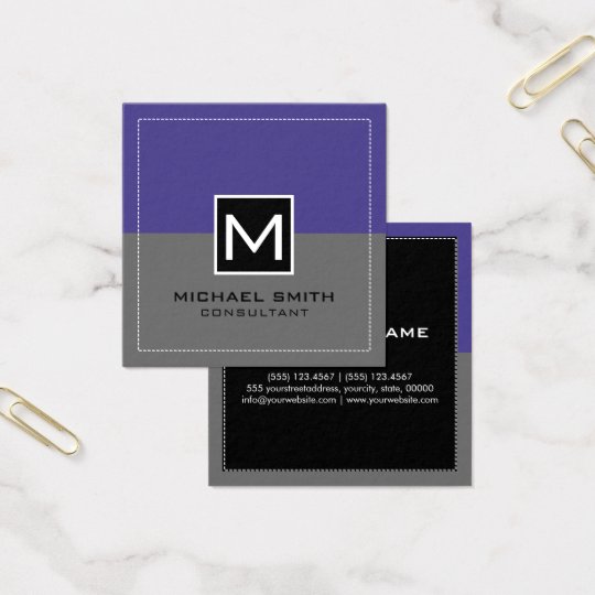 Monogram Elegant Modern Grey Slate Blue Square Business Card