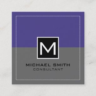 Monogram Elegant Modern Grey Slate Blue Square Business Card