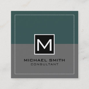 Monogram Elegant Modern Grey Slate Square Business Card