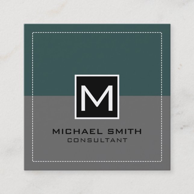 Monogram Elegant Modern Grey Slate Square Business Card (Front)