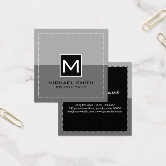Monogram Elegant Modern Grey Square Business Card