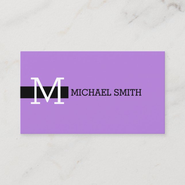 Monogram Elegant Modern Lavender & Black Business Card (Front)