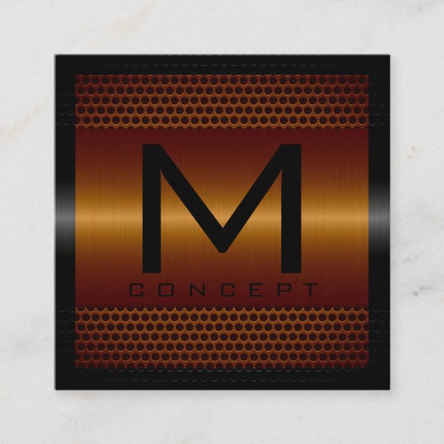 Monogram Elegant Modern Metallic Copper Square Business Card (Front)