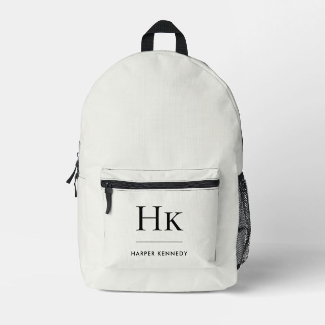 Monogram Elegant Modern Minimal Blush Ivory White Printed Backpack (Front)