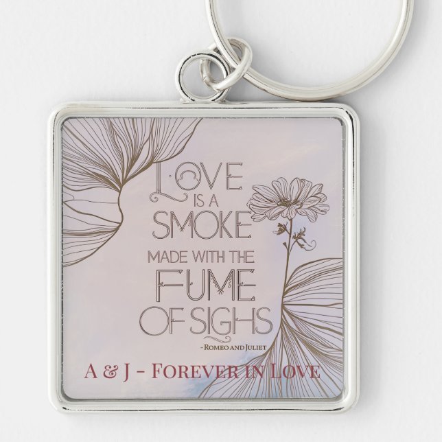 Monogram Elegant Modern Romeo and Juliet Quote Key Ring (Front)