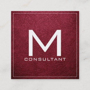 Monogram Elegant Modern Ruby Leather Square Business Card