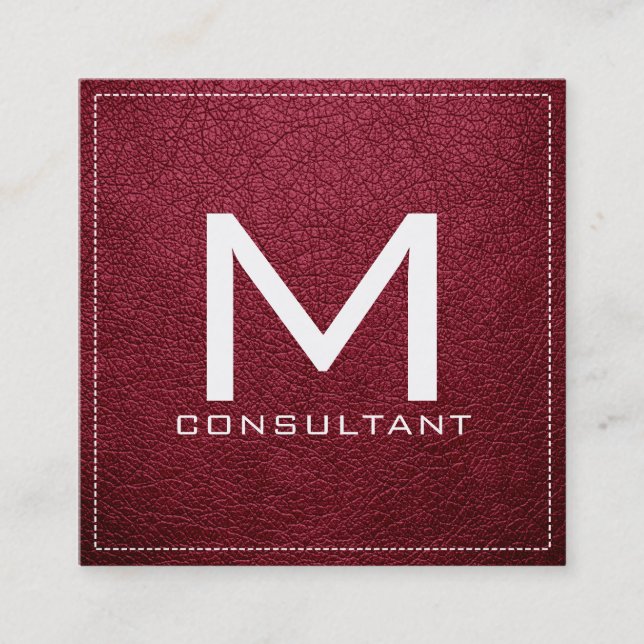Monogram Elegant Modern Ruby Leather Square Business Card (Front)