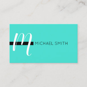 Monogram Elegant Modern Turquoise and Black Business Card