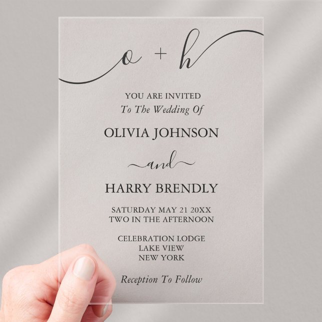 Monogram Elegant Modern Wedding  Acrylic Invitations (Stylishly Personalize with Your Custom Wedding Information.)