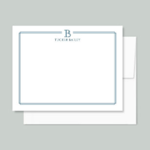 Monogram Elegant Navy Blue Border Stationery Card