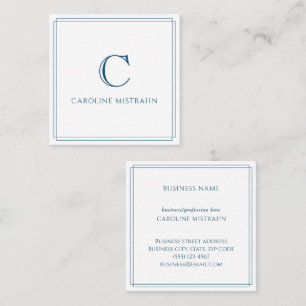 Monogram Elegant Navy Blue Border Stationery Square Business Card