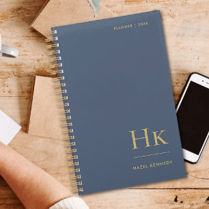 Monogram Elegant Navy Blue Gold Professional Planner