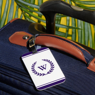 Monogram Elegant Navy Blue White Luggage Tag