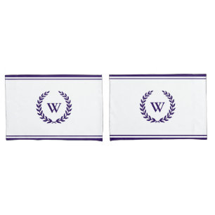 Monogram Elegant Navy Blue White Pillowcases