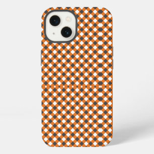 Monogram Elegant Orange White Plaid Gingham iPhone 13 Case