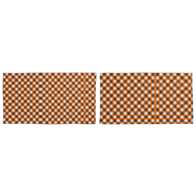 Monogram Elegant Orange White Plaid Gingham  Pillowcase (Front-Set)