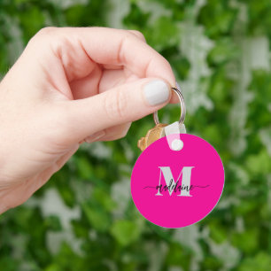 Monogram Elegant Pink Black Personal Key Ring