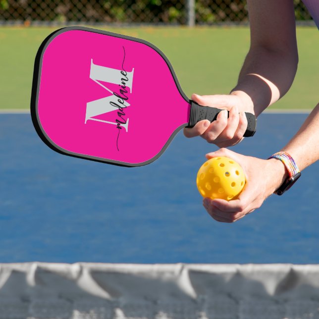 Monogram Elegant Pink Black Personal Pickleball Paddle (Insitu)