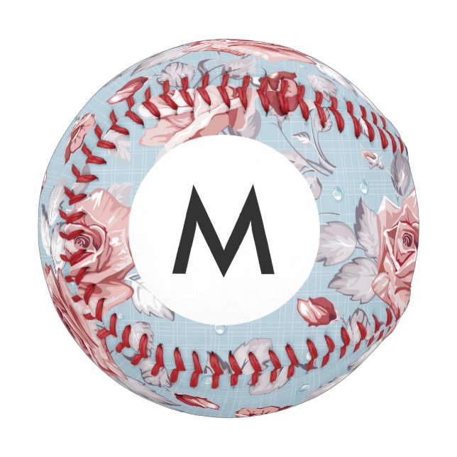 Monogram Elegant pink roses 2 Baseball (Front Left)