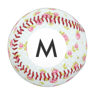 Monogram Elegant pink roses 4 Baseball