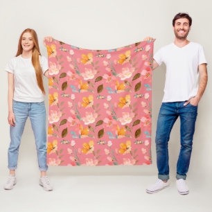 Monogram Elegant Pink Watercolor  Fleece Blanket