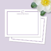 Monogram Elegant Purple Border Stationery