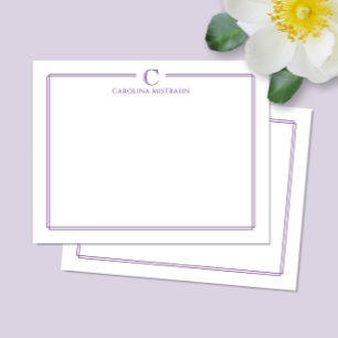Monogram Elegant Purple Border Stationery Card